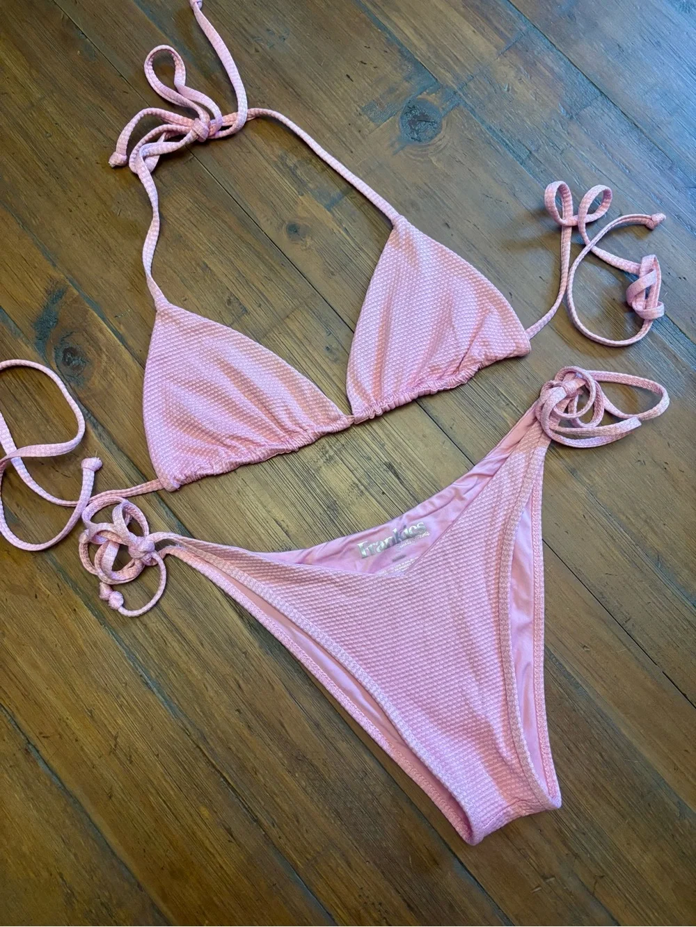 Frankie’s bikinis pink ribbed bikini set